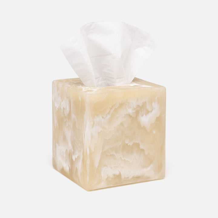 Duluth, Ivory Swirled, Tissue Box, Square Straight, Resin