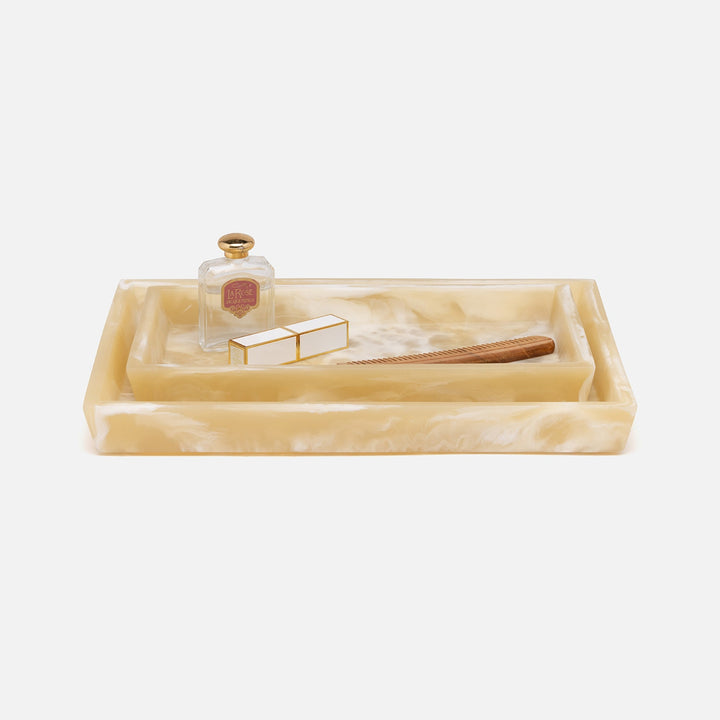 Duluth, Ivory Swirled, Nested Trays, Rectangular Tapered, Resin, S/2