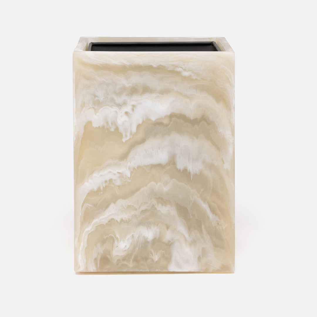 Duluth, Ivory Swirled, Wastebasket, Square Straight, Resin
