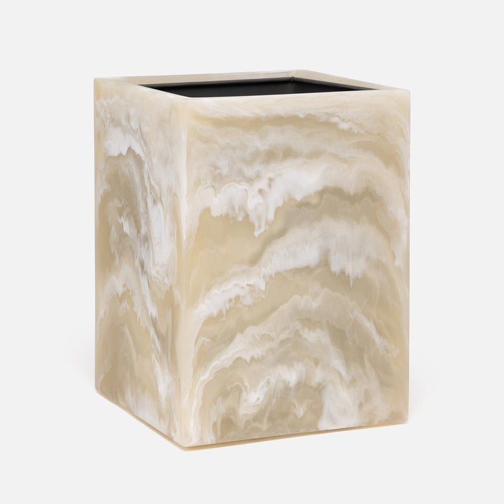Duluth, Ivory Swirled, Wastebasket, Square Straight, Resin