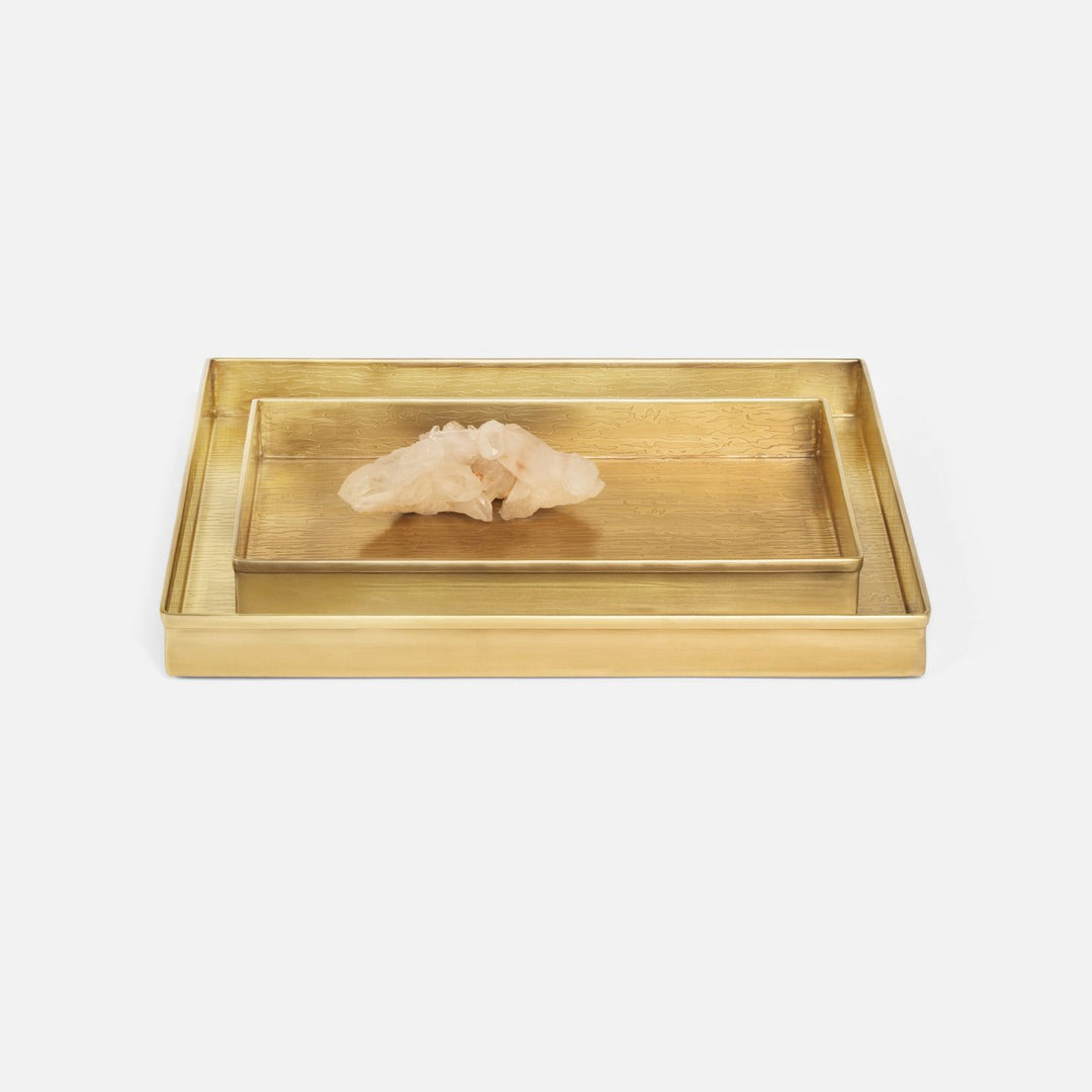 Elgin, Antique Brass, Nested Trays, Rectangular Straight, Wavy Etched Stainless Steel, S/2