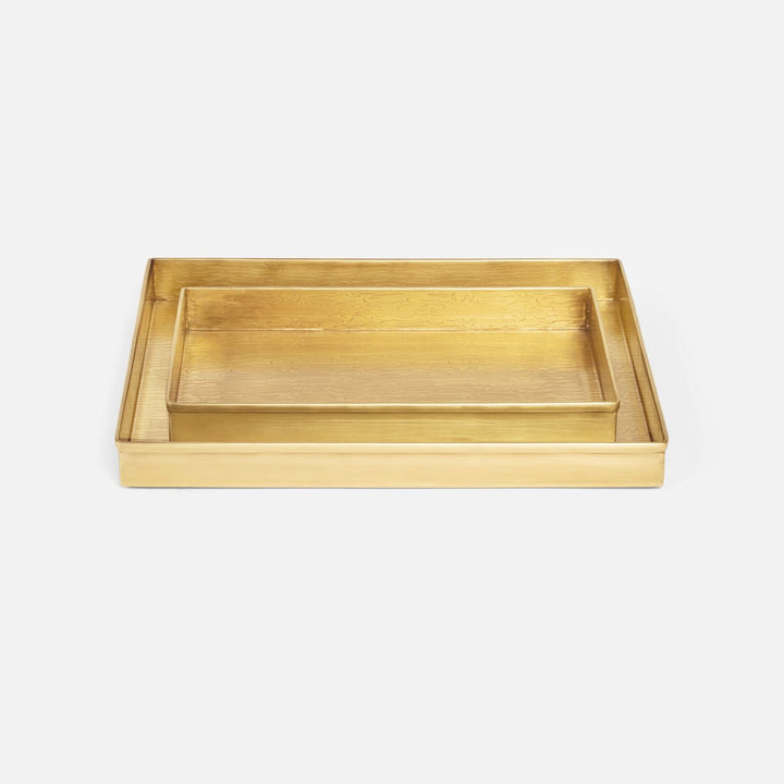 Elgin, Antique Brass, Nested Trays, Rectangular Straight, Wavy Etched Stainless Steel, S/2