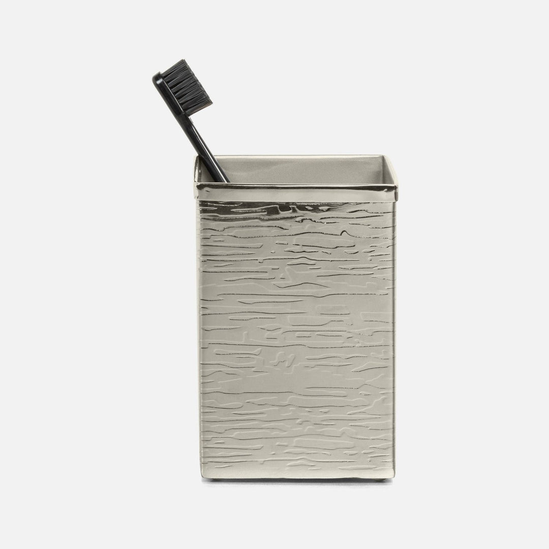 Elgin, Shiny Nickel, Brush Holder, Square Straight, Wavy Etched Stainless Steel