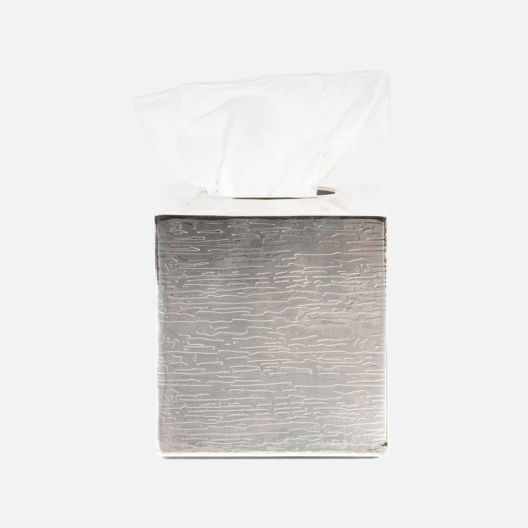 Elgin, Shiny Nickel, Tissue Box, Square Straight, Wavy Etched Stainless Steel