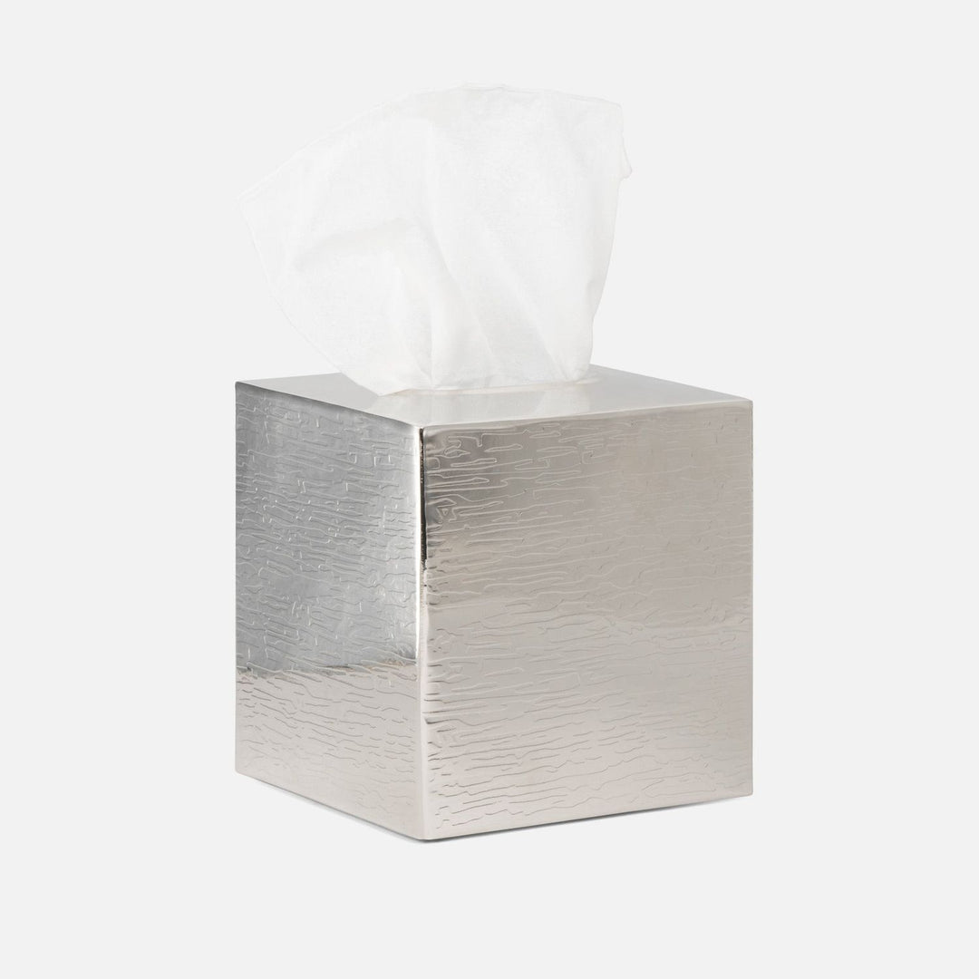 Elgin, Shiny Nickel, Tissue Box, Square Straight, Wavy Etched Stainless Steel