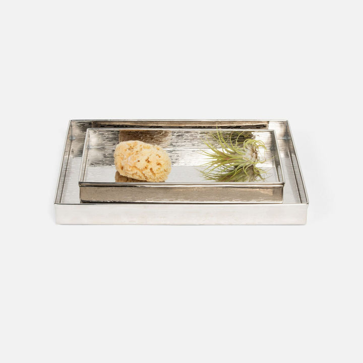 Elgin, Shiny Nickel, Nested Trays, Rectangular Straight, Wavy Etched Stainless Steel, S/2