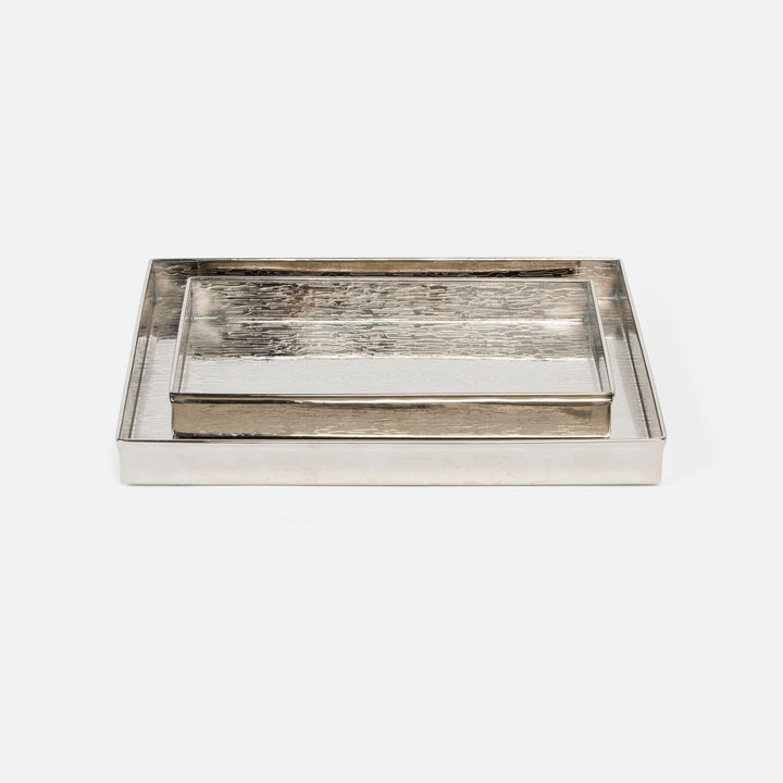 Elgin, Shiny Nickel, Nested Trays, Rectangular Straight, Wavy Etched Stainless Steel, S/2