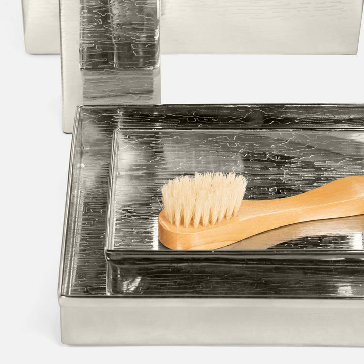 Elgin, Shiny Nickel, Nested Trays, Rectangular Straight, Wavy Etched Stainless Steel, S/2