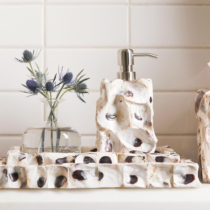 Enna, Natural Oyster, Soap Pump, Square Straight, Shell