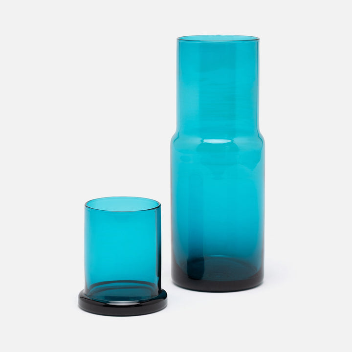 Faro, Dark Turquoise, Cylinder Carafe, Hand-Blown Glass