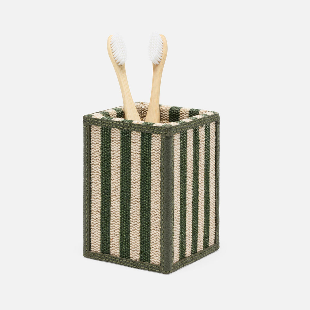 Franklin, Emerald Striped/Forest, Brush Holder, Square Straight, Cotton Jute/Leather