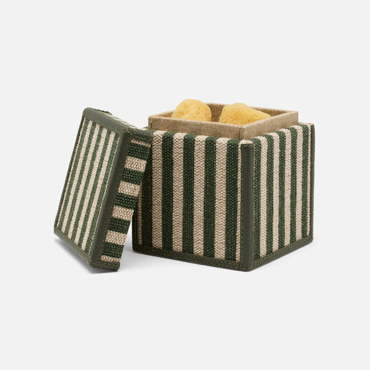 Franklin, Emerald Striped/Forest, Canister, Square Straight, Large, Cotton Jute/Leather