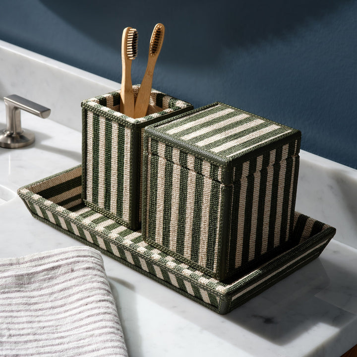 Franklin, Emerald Striped/Forest, Canister, Square Straight, Large, Cotton Jute/Leather