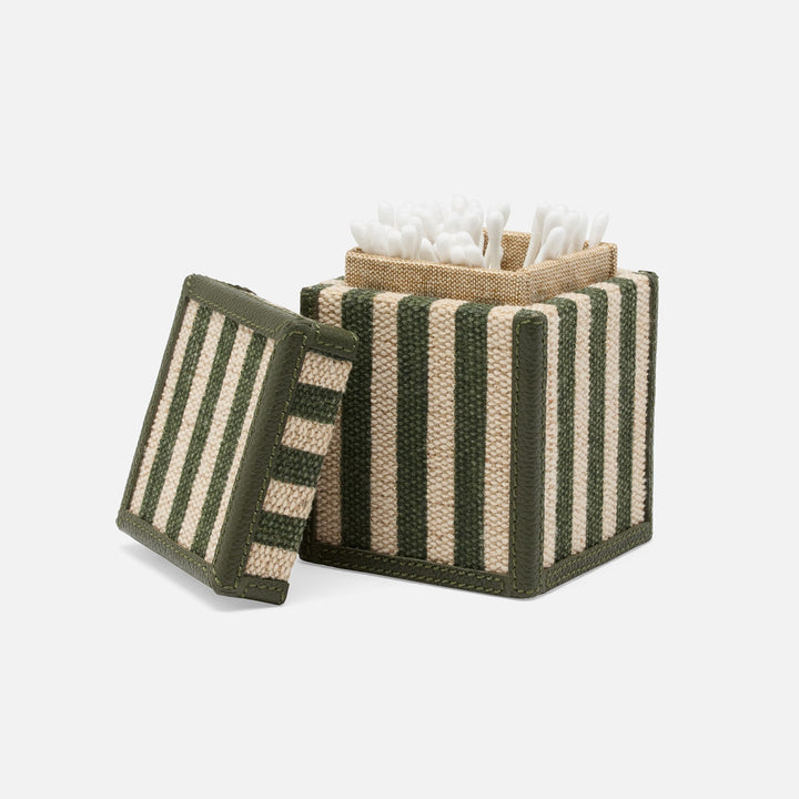 Franklin, Emerald Striped/Forest, Canister, Square Straight, Small, Cotton Jute/Leather