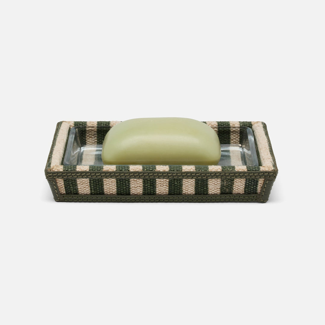 Franklin, Emerald Striped/Forest, Soap Dish, Rectangular Tapered, Cotton Jute/Leather