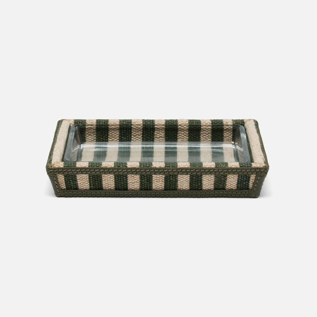Franklin, Emerald Striped/Forest, Soap Dish, Rectangular Tapered, Cotton Jute/Leather