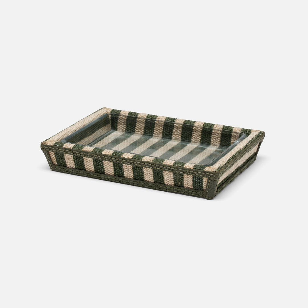 Franklin, Emerald Striped/Forest, Soap Dish, Rectangular Tapered, Cotton Jute/Leather