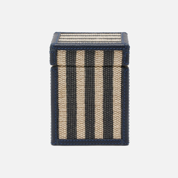 Franklin, Navy Striped/Navy, Canister, Square Straight, Small, Cotton Jute/Leather