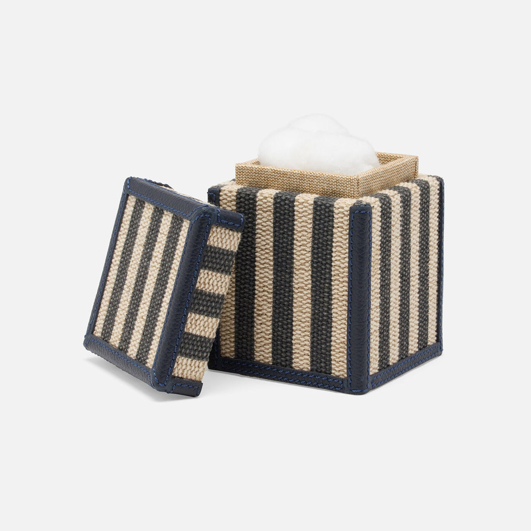 Franklin, Navy Striped/Navy, Canister, Square Straight, Small, Cotton Jute/Leather