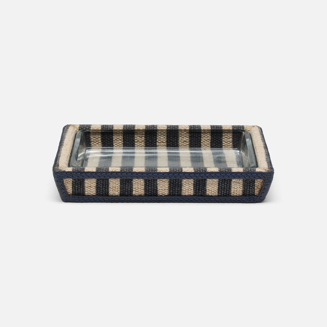 Franklin, Navy Striped/Navy, Soap Dish, Rectangular Tapered, Cotton Jute/Leather
