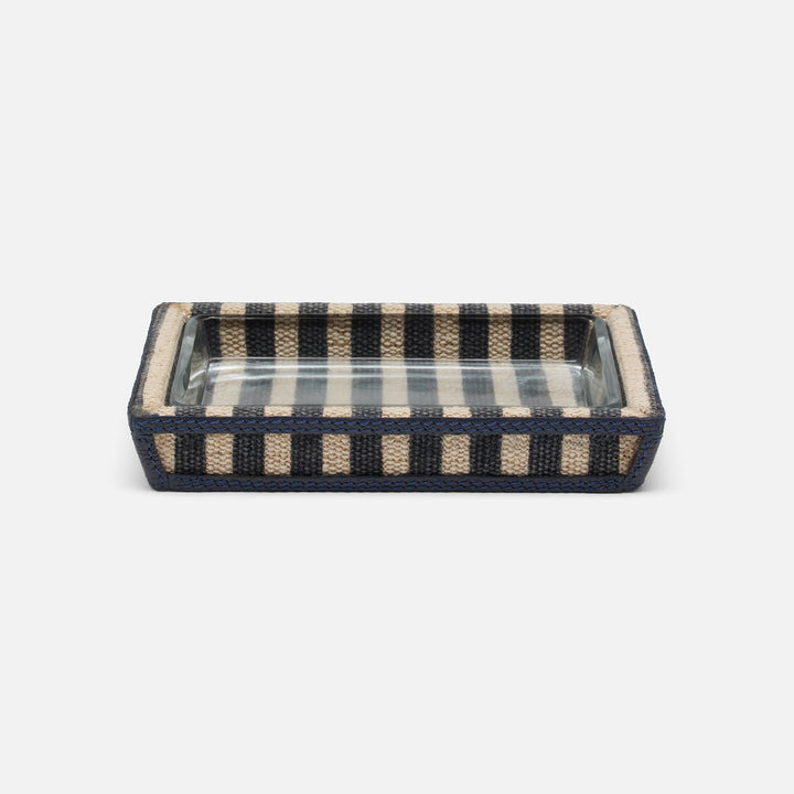 Franklin, Navy Striped/Navy, Soap Dish, Rectangular Tapered, Cotton Jute/Leather