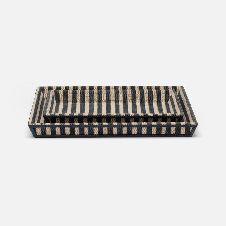 Franklin, Navy Striped/Navy, Nested Trays, Rectangular Tapered, Cotton Jute/Leather, S/2