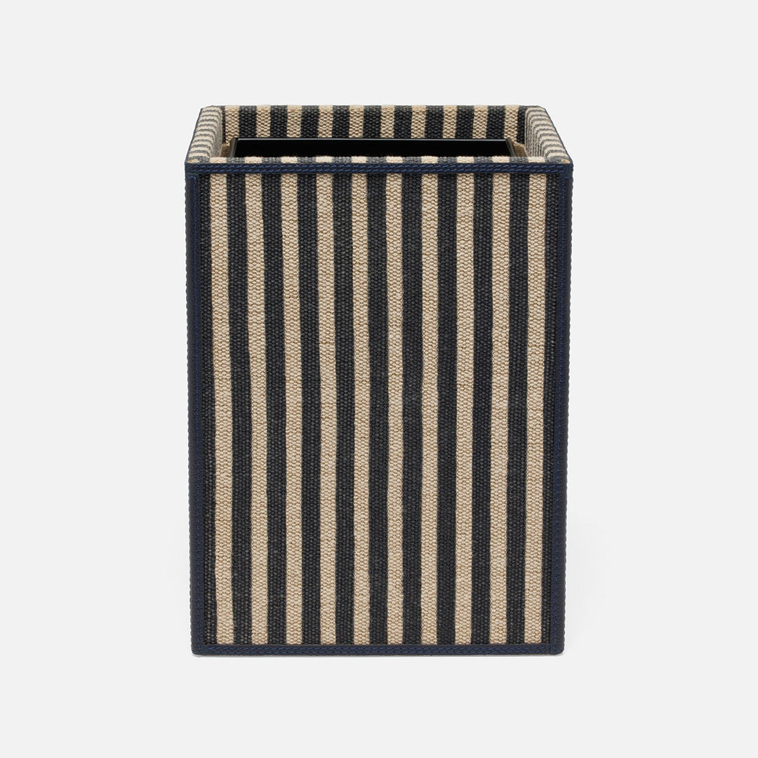 Franklin, Navy Striped/Navy, Wastebasket, Square Straight, Cotton Jute/Leather