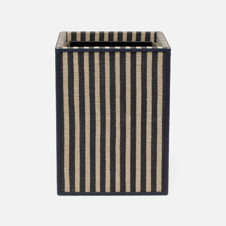 Franklin, Navy Striped/Navy, Wastebasket, Square Straight, Cotton Jute/Leather