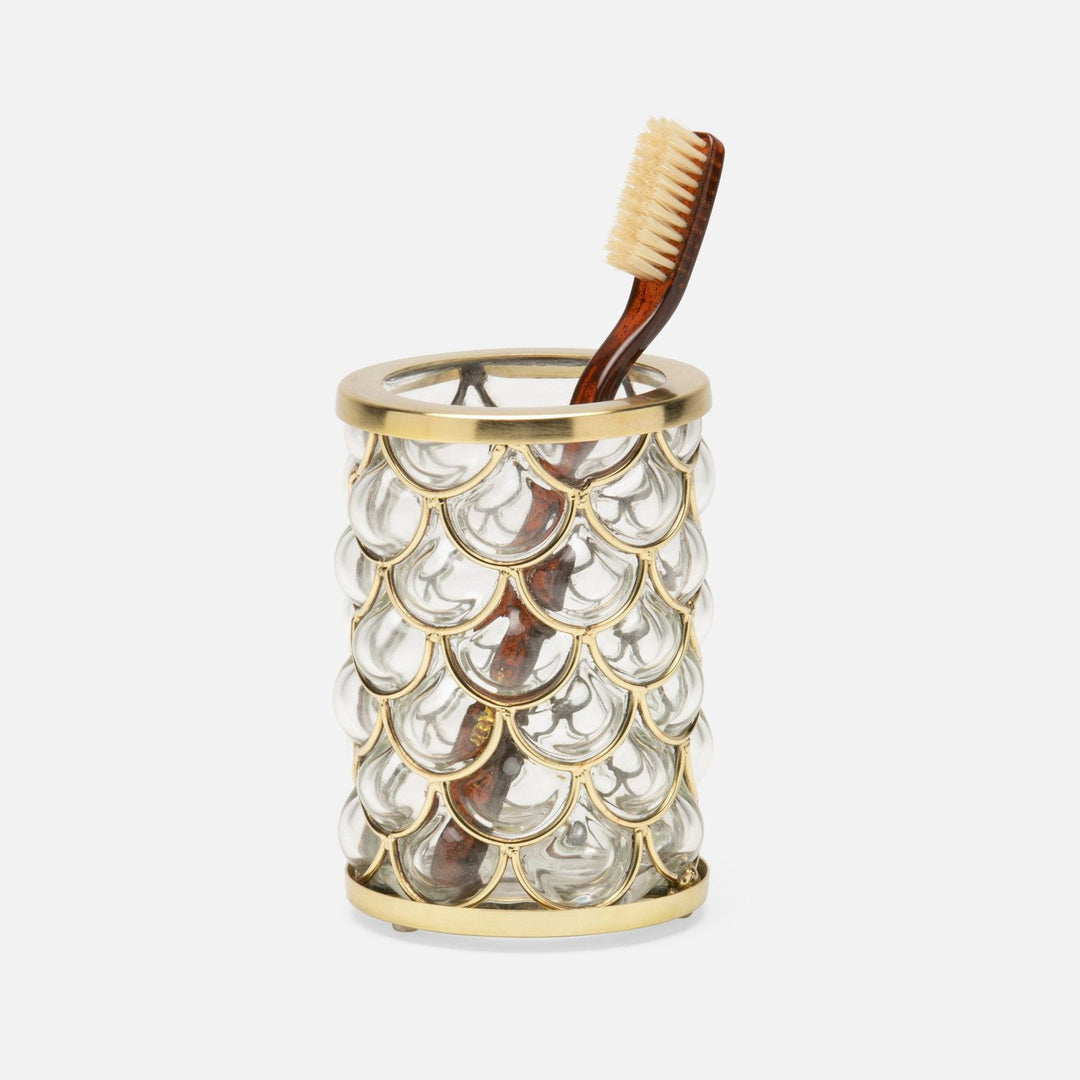 Gila, Clear/Brushed Gold, Brush Holder, Round, Glass/Brass