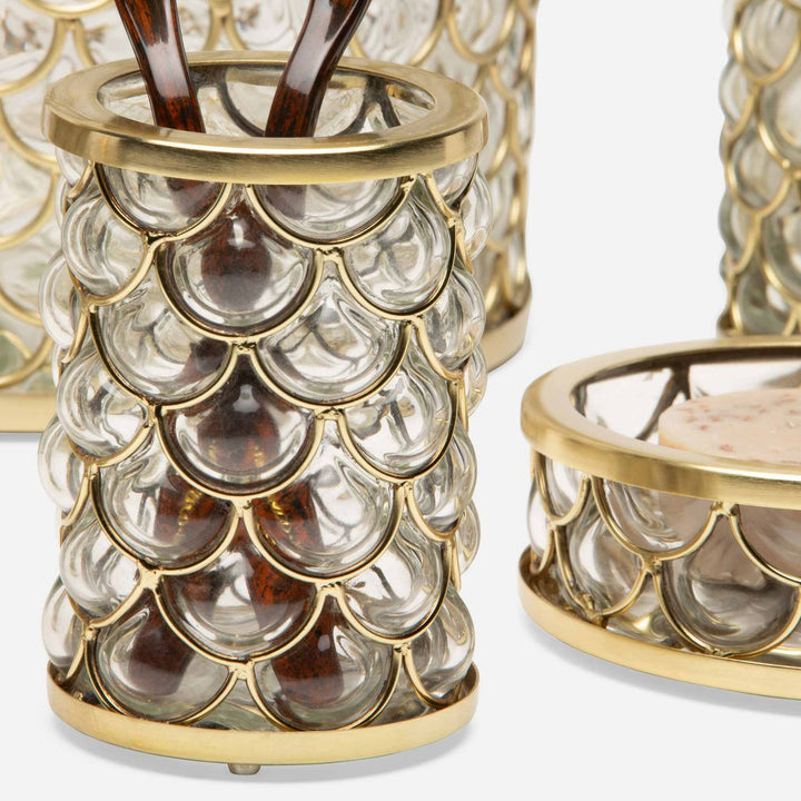 Gila, Clear/Brushed Gold, Brush Holder, Round, Glass/Brass