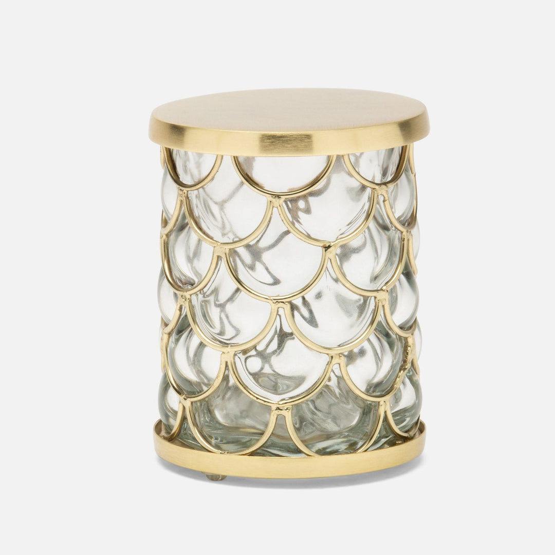 Gila, Clear/Brushed Gold, Canister, Small, Round, Glass/Brass