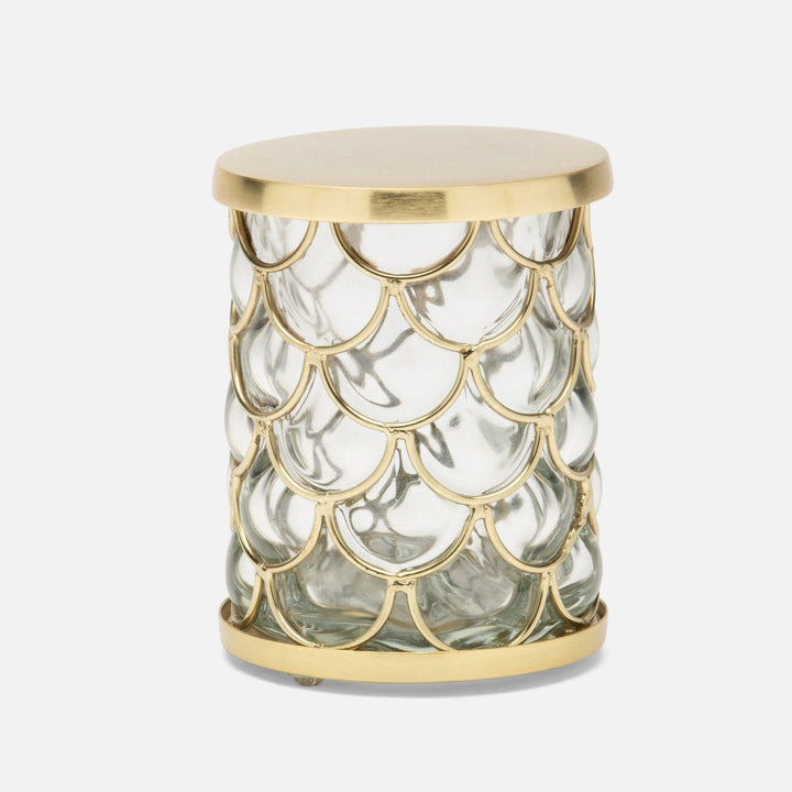 Gila, Clear/Brushed Gold, Canister, Small, Round, Glass/Brass