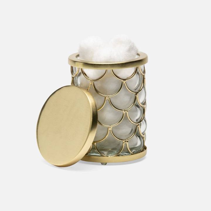 Gila, Clear/Brushed Gold, Canister, Small, Round, Glass/Brass