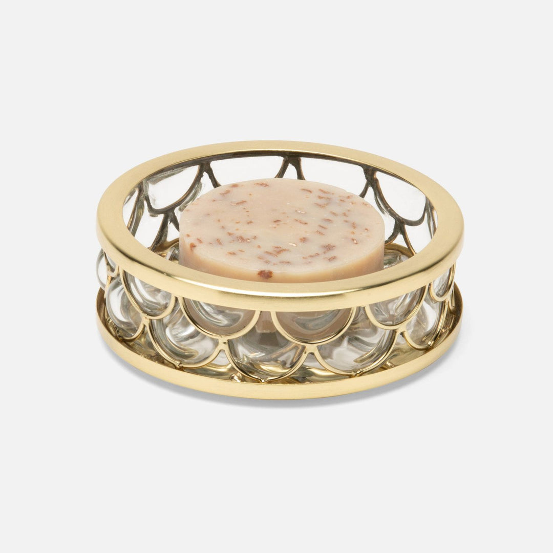 Gila, Clear/Brushed Gold, Soap Dish, Round, Glass/Brass