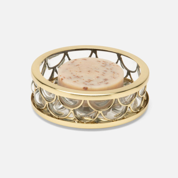Gila, Clear/Brushed Gold, Soap Dish, Round, Glass/Brass