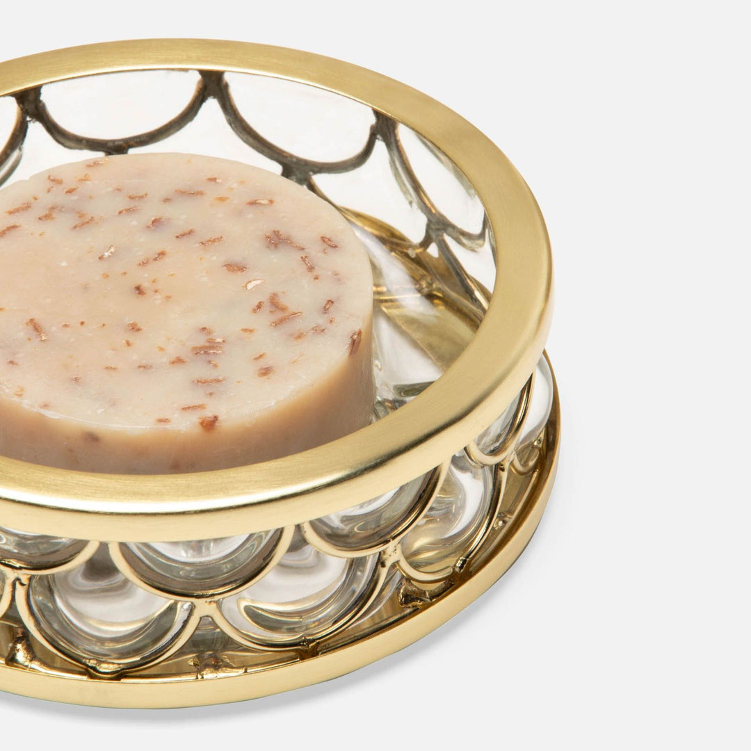 Gila, Clear/Brushed Gold, Soap Dish, Round, Glass/Brass