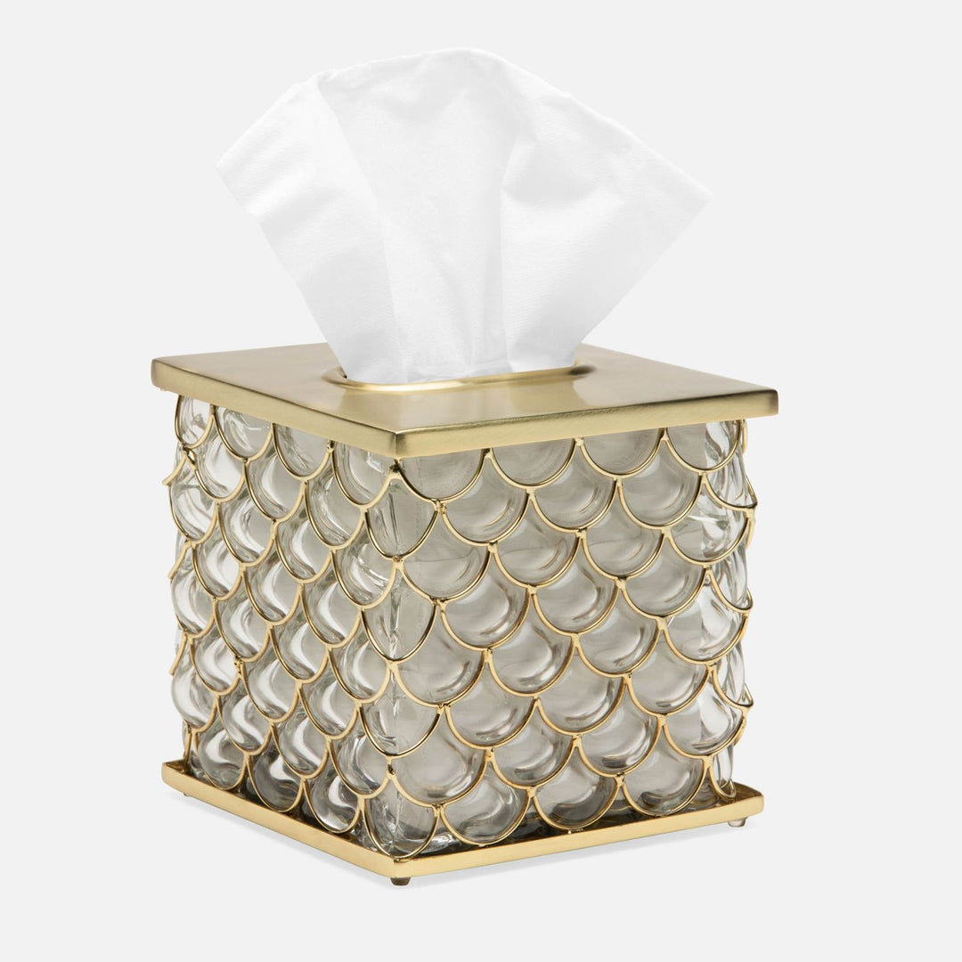 Gila, Clear/Brushed Gold, Tissue Box, Square Straight, Glass/Brass