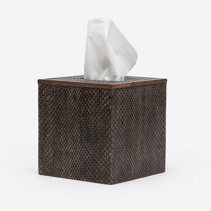Goa, Dark Mushroom, Tissue Box, Square Straight, Faux Boa