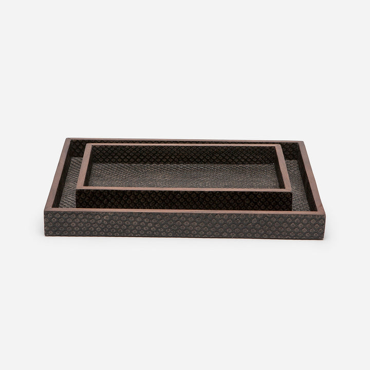 Goa, Dark Mushroom, Nested Trays, Rectangular Straight, Faux Boa, S/2