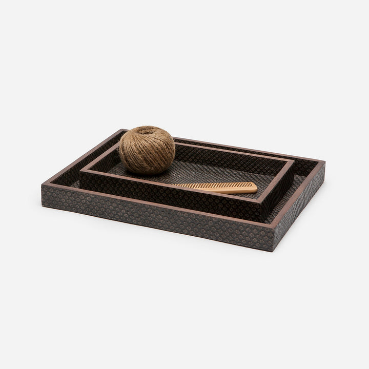 Goa, Dark Mushroom, Nested Trays, Rectangular Straight, Faux Boa, S/2