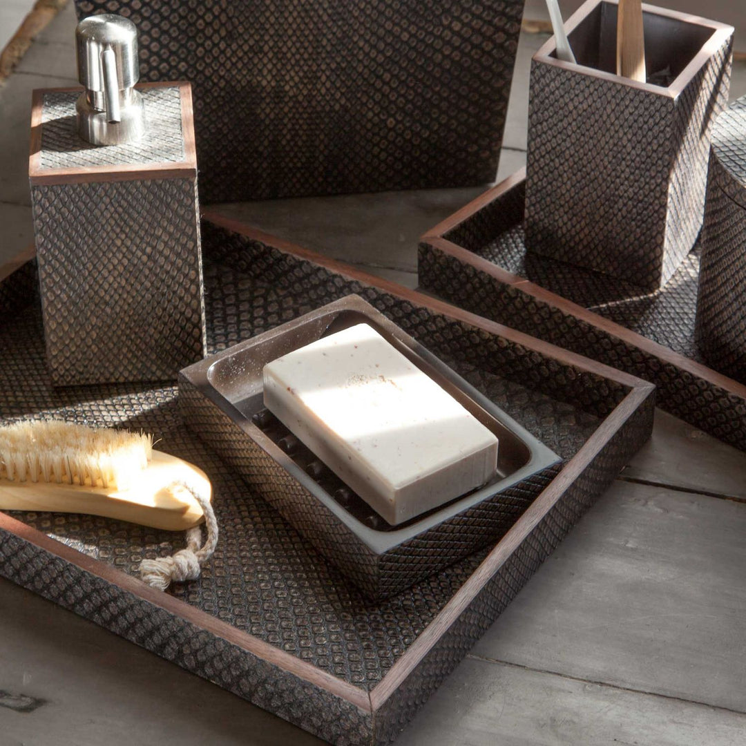 Goa, Dark Mushroom, Nested Trays, Rectangular Straight, Faux Boa, S/2