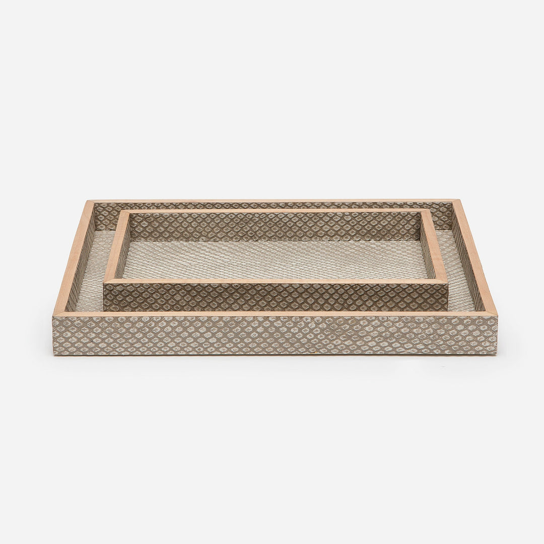 Goa, Sand, Nested Trays, Rectangular Straight, Faux Boa, S/2