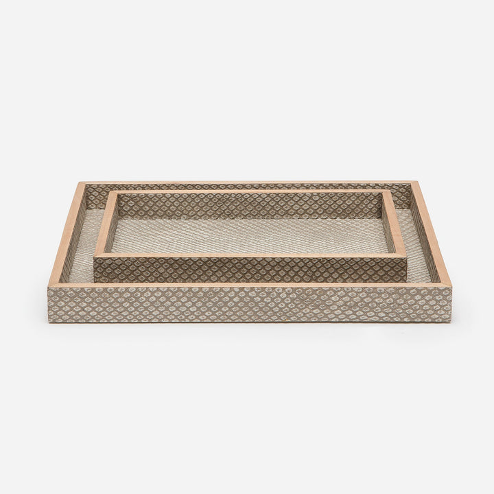 Goa, Sand, Nested Trays, Rectangular Straight, Faux Boa, S/2