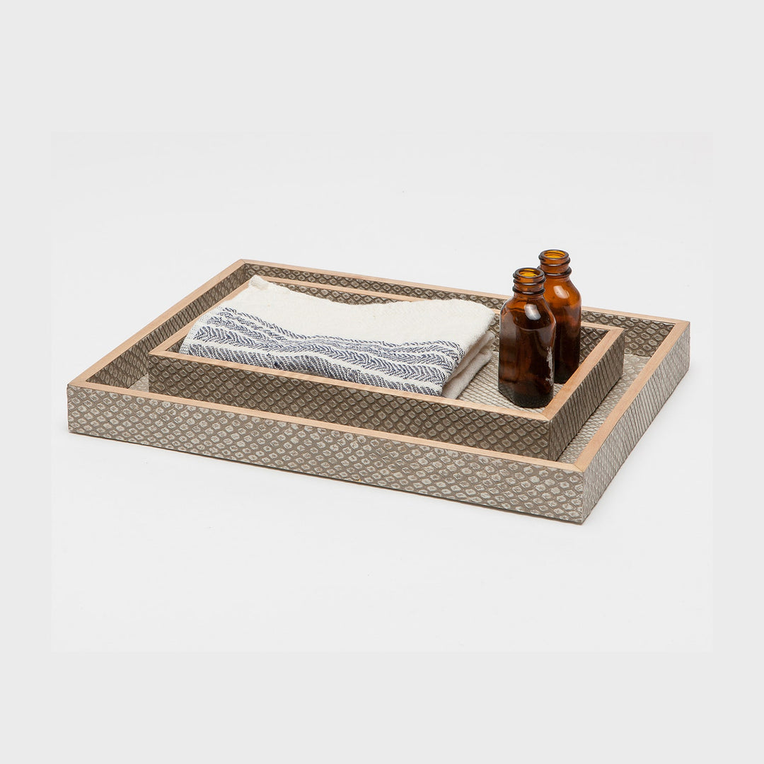 Goa, Sand, Nested Trays, Rectangular Straight, Faux Boa, S/2