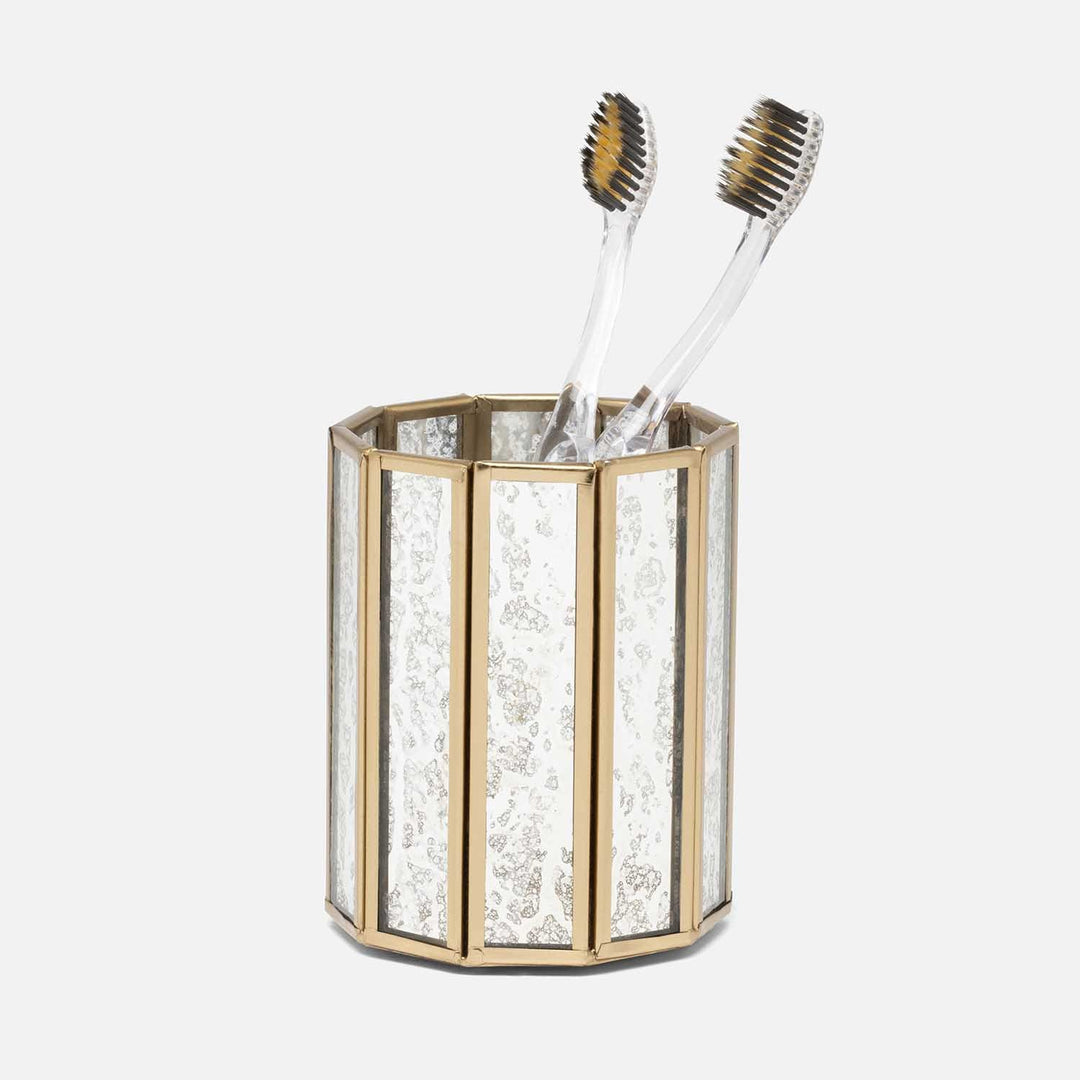 Grevena, Antique Gold, Eglomise Glass, Brush Holder, Round, Brass/Glass
