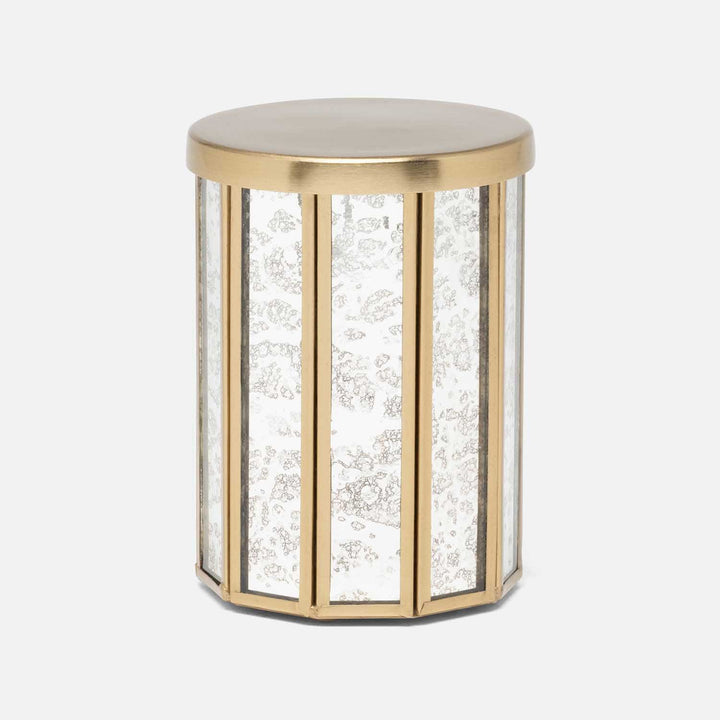Grevena, Antique Gold, Eglomise Glass, Canister, Round, Small, Brass/Glass