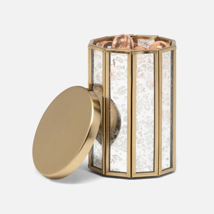 Grevena, Antique Gold, Eglomise Glass, Canister, Round, Small, Brass/Glass