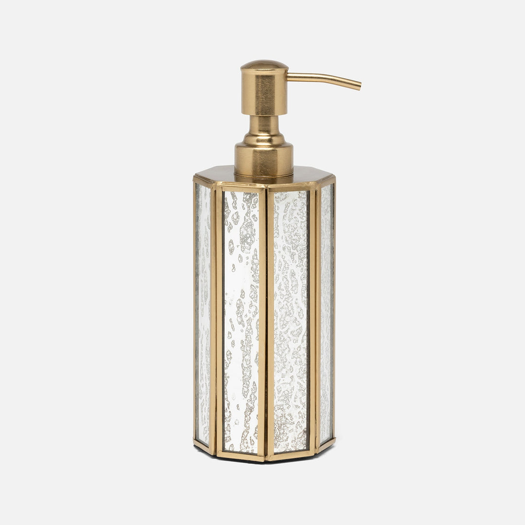 Grevena, Antique Gold, Eglomise Glass, Soap Pump, Round, Brass/Glass