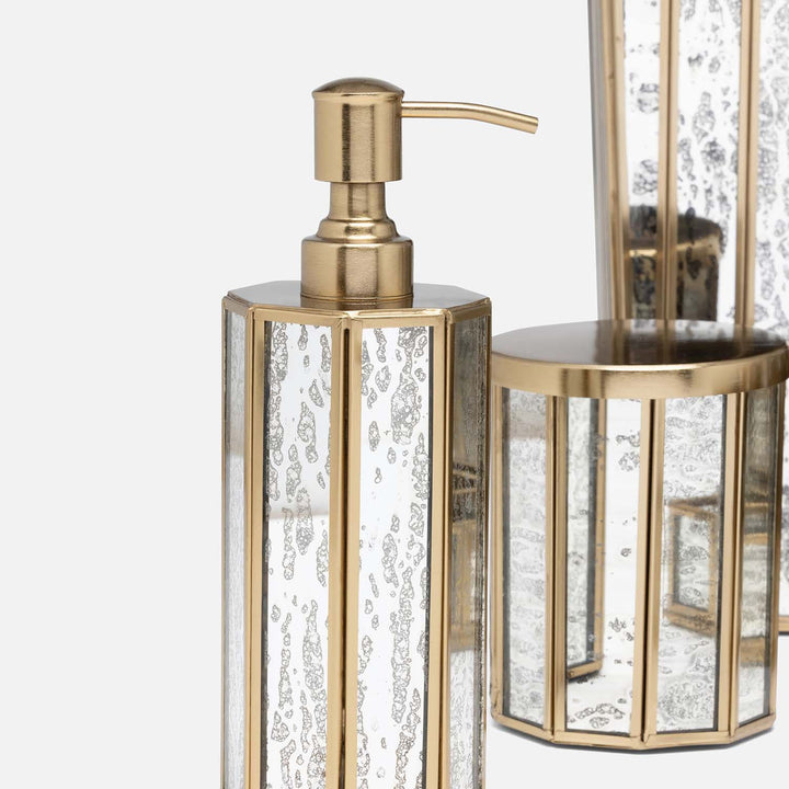 Grevena, Antique Gold, Eglomise Glass, Soap Pump, Round, Brass/Glass