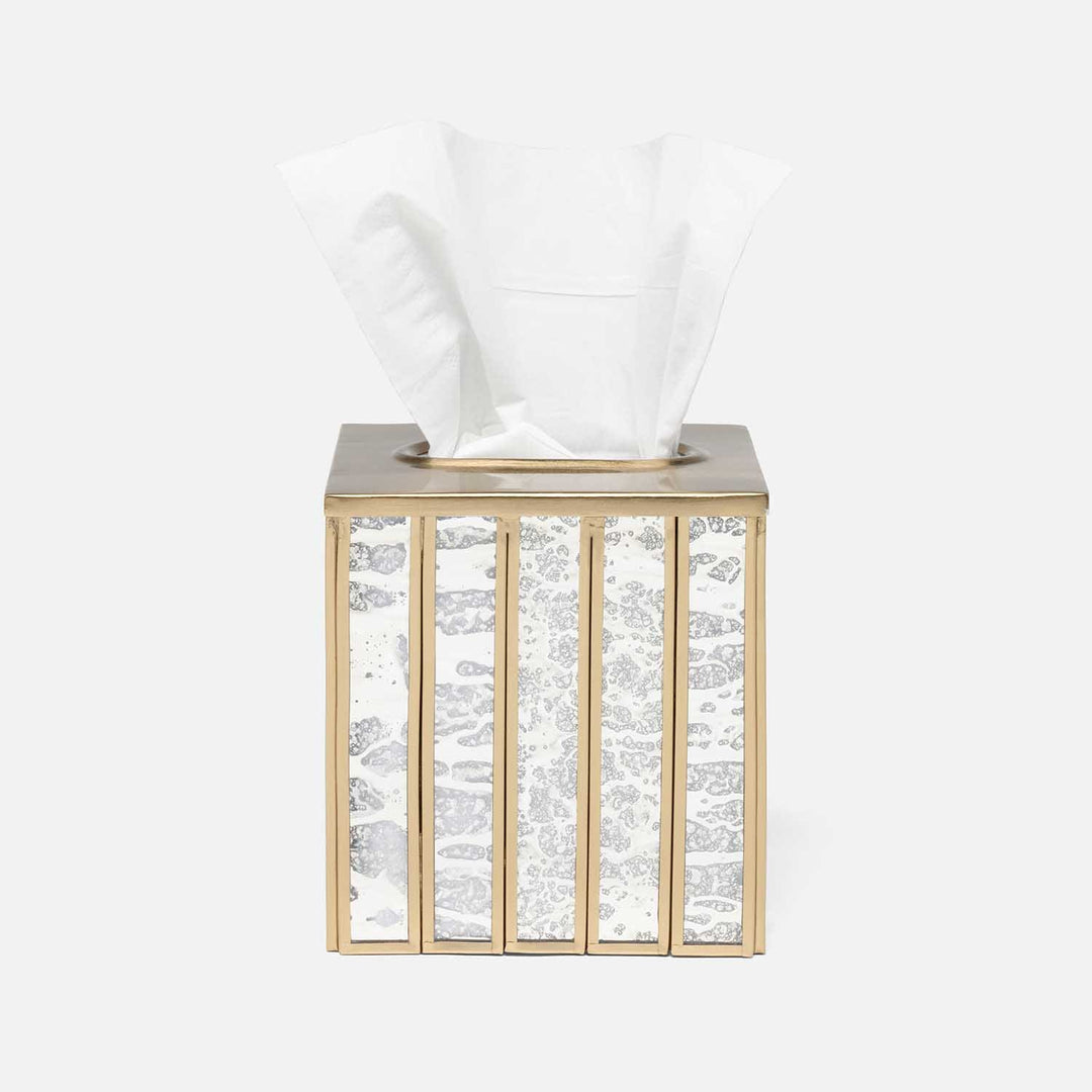 Grevena, Antique Gold, Eglomise Glass, Tissue Box, Square Straight, Brass/Glass